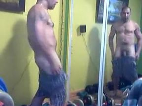 Undress and jerk off after workout
