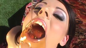 sophie dee takes oil all over he r big boobs and ass and cock in her holes