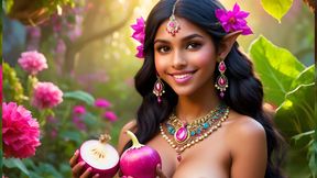 Beautiful Big Breasted Nude Indian Elf Girl with Turnip