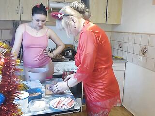 Erotic Recent Year's Eve cooking in a strap and pretty underware