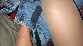 Horny Wife in Stockings Teases Her Neighbor and Gives Him a Footjob on the Couch