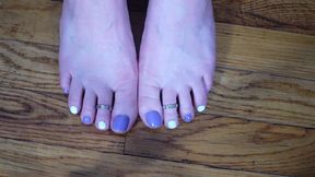 Toe Wiggling and Toe Rings JOI with Purple and White Toenail Polish