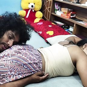 Mallu hot couple bedroom fuck in shimmy and skirt, Mallu couple dress removal and hot fuck, Mallu wife ass lick with hot sex