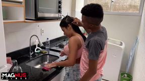 Intense Kitchen Encounter with a Curvy Beauty