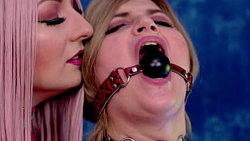 Lesbian erotic video - gag and food fetish, licking sucking, tits play with ice cube - latex PVC lovers (Arya Grander)