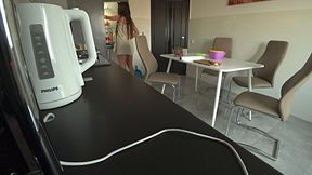 Neighbor and hot wife fuck in the kitchen while husband is at work
