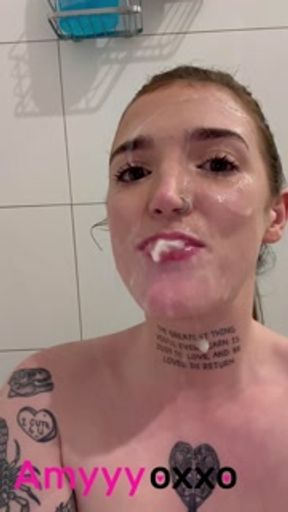 Amyyyoxxo covered in spit and cum