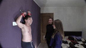 Clip 12-21Me and my girlfriend love to beat the work! Today there will be kicks in the face with shoes! We spit and beat you schmuck!
