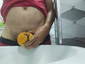 Masturbation with an orange, it&#039;s very tasty and juicy, try it