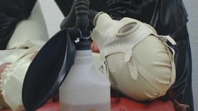 Rubber masturbation with gas-mask