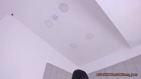 Korean beauty with long hair shows off her booty while shaking her ass