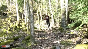 Outdoor lesbian strapon fun in a threesome