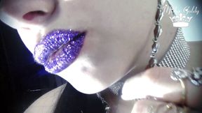 Purple glittery kissing & lip smelling