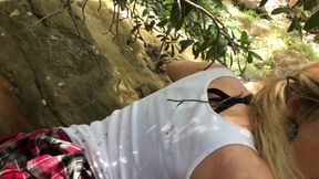 Blonde girl in college uniform caught masturbating by teacher