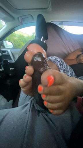 Thick meaty car footjob