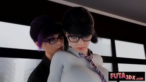 Futa3DX Glasses Slut Bent Over Desk Doggystyled Huge Cock Gush