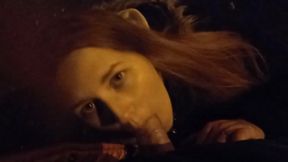 Collegegirl sucked on the street near the house and got cum in her mouth