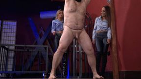 (FULL HD) Nomi and Tatjana kick his balls for good