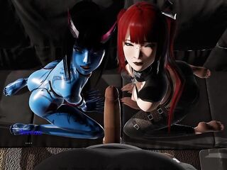 Demon Girl and Redhead Blow you- Bound By Lust- Animated Gameplay