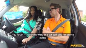 Busty Ebony BBW gets her big tits and ass pounded in a car and takes a facial