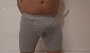 Soaking my underwear in piss before jerking a huge load in the shower