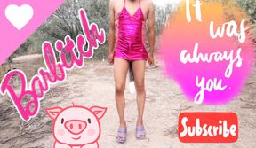 cute trans barbie strips naked in public with cute heels and slutty anal plug she needs ken&#039;s cock very hot