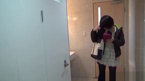 Asian cuties let loose in high-def public pisser