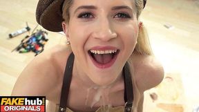 Quirky blonde artist goes wild on handsome cock