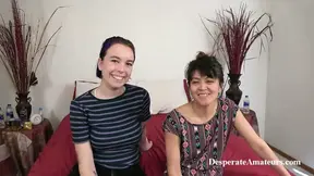 Desperate amateur Olivia and Tessa take on a massive cock