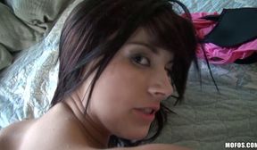 Beautiful brunette sucking and fucking in POV