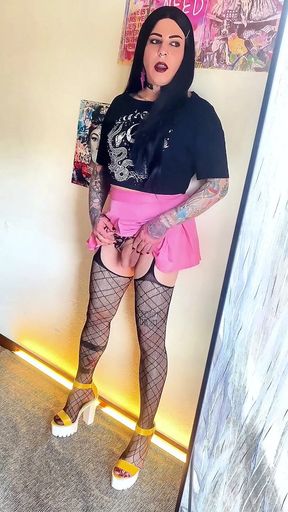 Cute Goth Trans Girl Masturbates and Cums in the Mirror