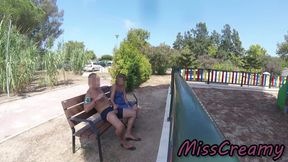 Extreme Dogging! Risky Blowjob with Teacher on Outdoor Bench! - Misscreamy