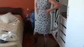 Cute stepmom gets dressed and undressed, she is recorded at a family reunion