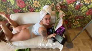 Horny Bitch With Big Tits Sucks On A New Phone