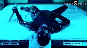 tied up rubber girl in catsuit fucking herself