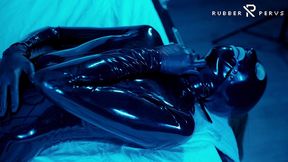 tied up rubber girl in catsuit fucking herself