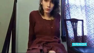 Brunette Tgirl Strokes Her Cock