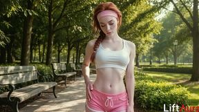 my stepsister seduced me with her slender figure while we were out jogging. i fucked her tight pussy right there in the park[ai]