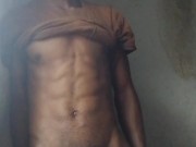 Caught playing with my big black cock in the morning