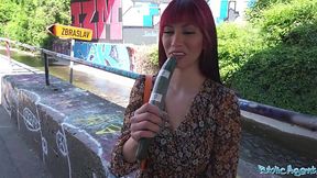 Busty babe gets pounded in public park