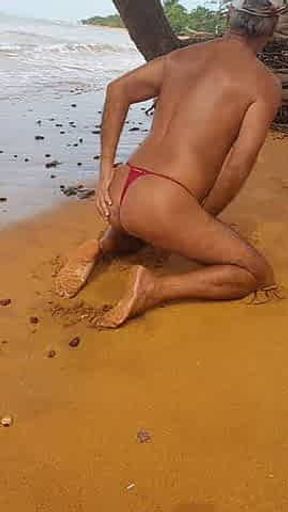 Ladysilva Crossdresser in Sexy Panties Showing off Her Hot Ass on the Beach