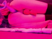 Femboy has solo fun with blue cock♡