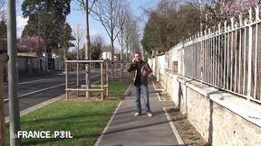 Slutty Blonde Sucks Cock in Public Park