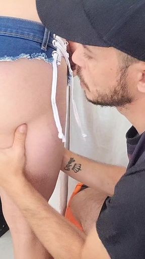 Stunning moment from "Married housewife in denim shorts receives THE PLUMBER"