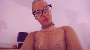 Wet sucking in encasement outfit, having a pantyhose over my face, using sheer nylon as a nylon mask, sucking wet dildo, making nylon wet with drooling, Eyes glasses over pantyhose mask, Encased body