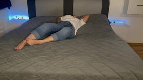 I get it on the bed masturbating twitching shaking moaning multiple orgasms I come look to clitoris rubbing satisfyer put on