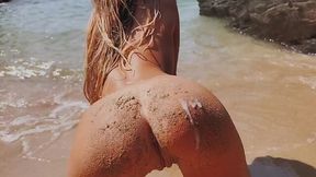 skinny teen gets horny on the public beach