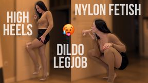 Dildo Leg Job in Nylons and High Heels