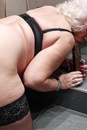 Dirty Grandma Rides a Huge Dildo in Her Bathroom