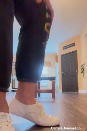 Feet Up exercise video in panties and t-shirt